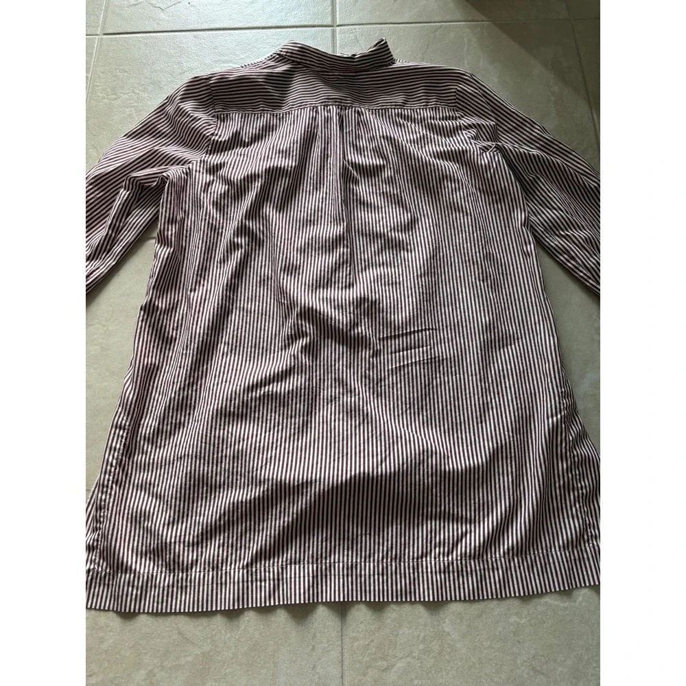 J Jill button Down Tunic Women XLT Burgundy White Stripe Career Classic Preppy - Picture 4 of 8